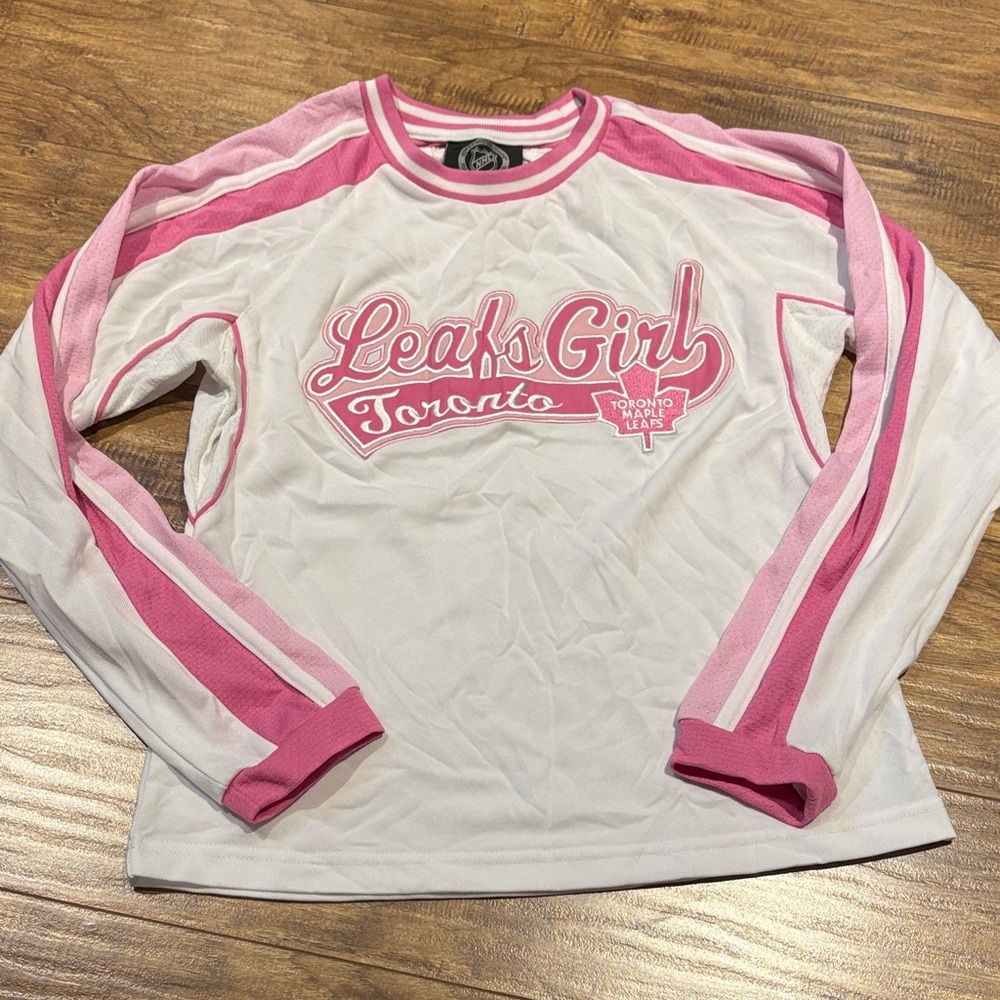 NHL Leafs Girl Toronto Pink and White Jersey top